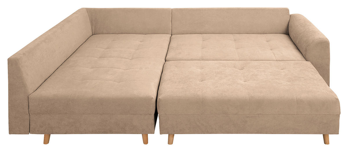 ECKSOFA inkl. Hocker Ariella Creme Mikrofaser  - Creme/Naturfarben, Design, Holz/Textil (161/231cm) - Livetastic