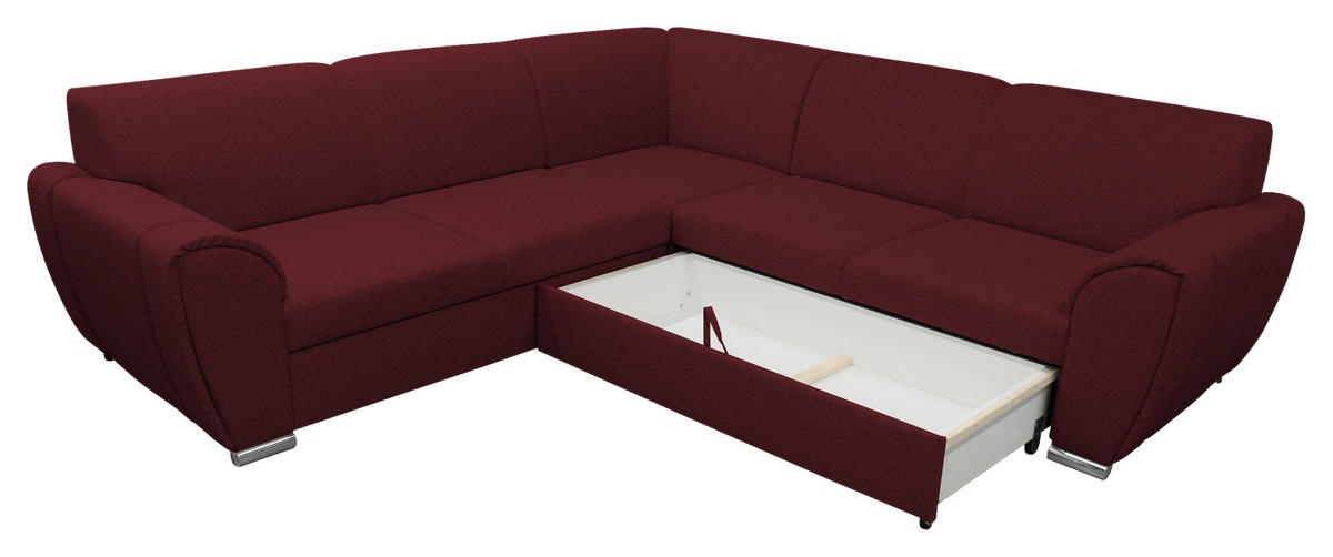 ECKSOFA Dunkelrot Flachgewebe  - Silberfarben/Dunkelrot, Design, Kunststoff/Textil (266/266cm) - Livetastic