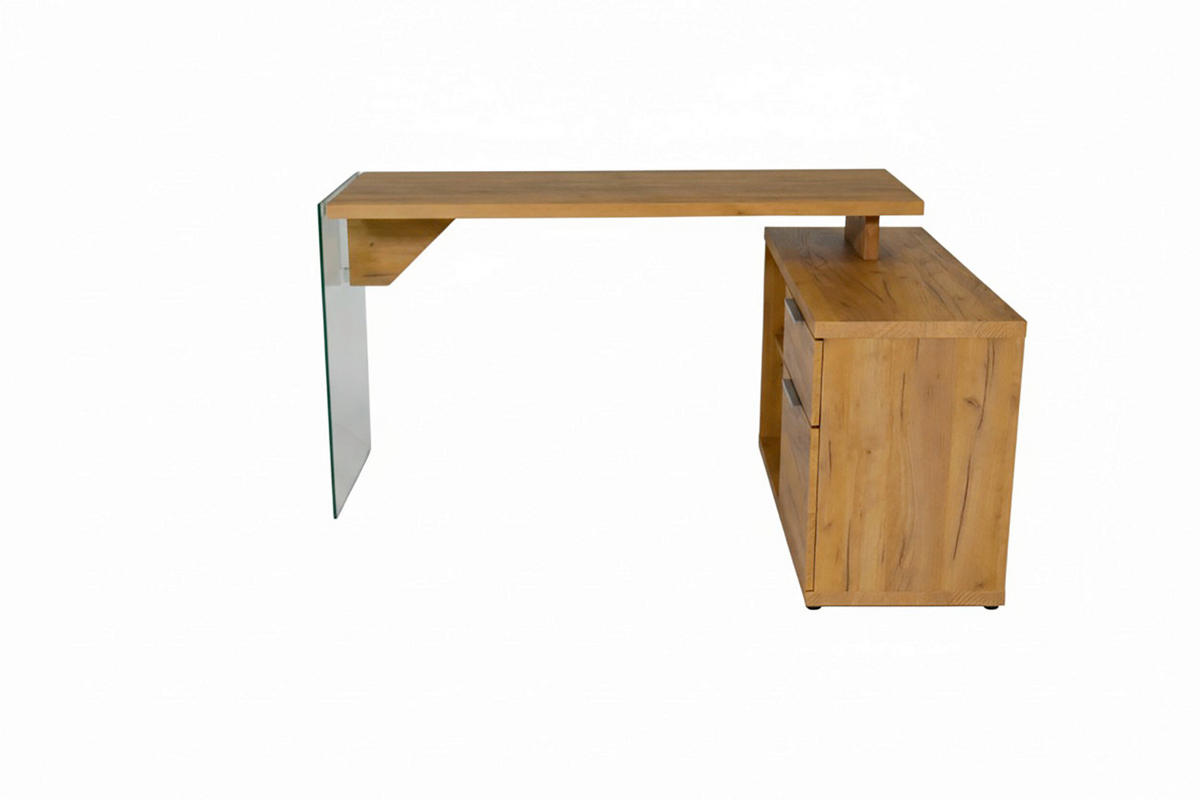 ECKSCHREIBTISCH 141,8/100/74 cm Eichefarben Stauraum, seitenverkehrt montierbar  - Eichefarben/Silberfarben, Design, Glas/Holzwerkstoff (141,8/100/74cm) - MID.YOU