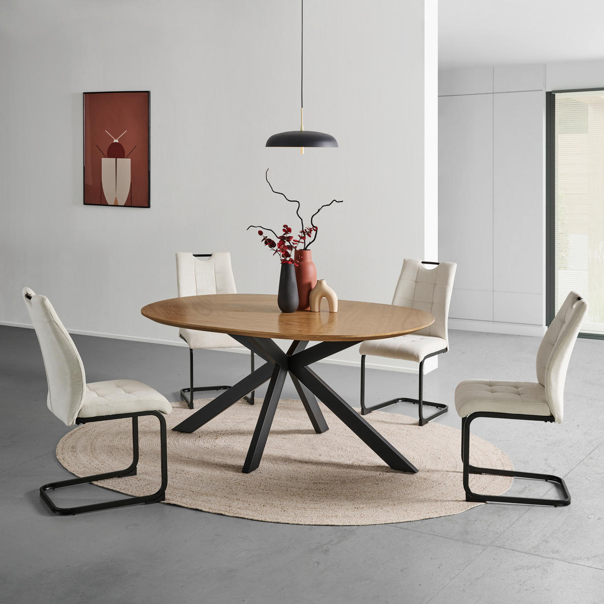 SCHWINGSTUHL  in Eisen Mikrofaser  - Beige/Schwarz, LIFESTYLE, Textil/Metall (44/96/59cm) - MID.YOU