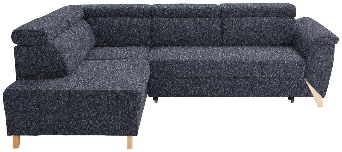 ECKSOFA in Bouclé Dunkelblau  200/265 cm  - Naturfarben/Dunkelblau, KONVENTIONELL, Holz/Textil (200/265cm) - Stylife