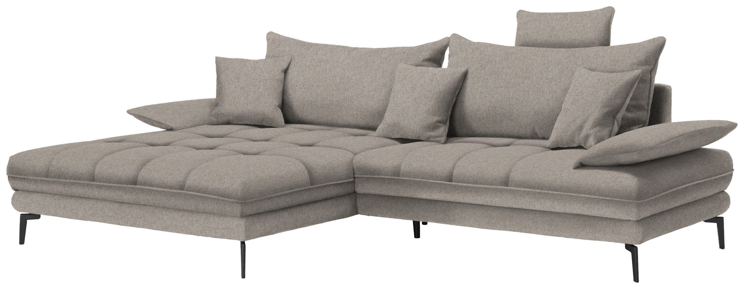 ECKSOFA Hellbraun Webstoff  - Hellbraun/Schwarz, MODERN, Textil/Metall (173/297cm) - MID.YOU
