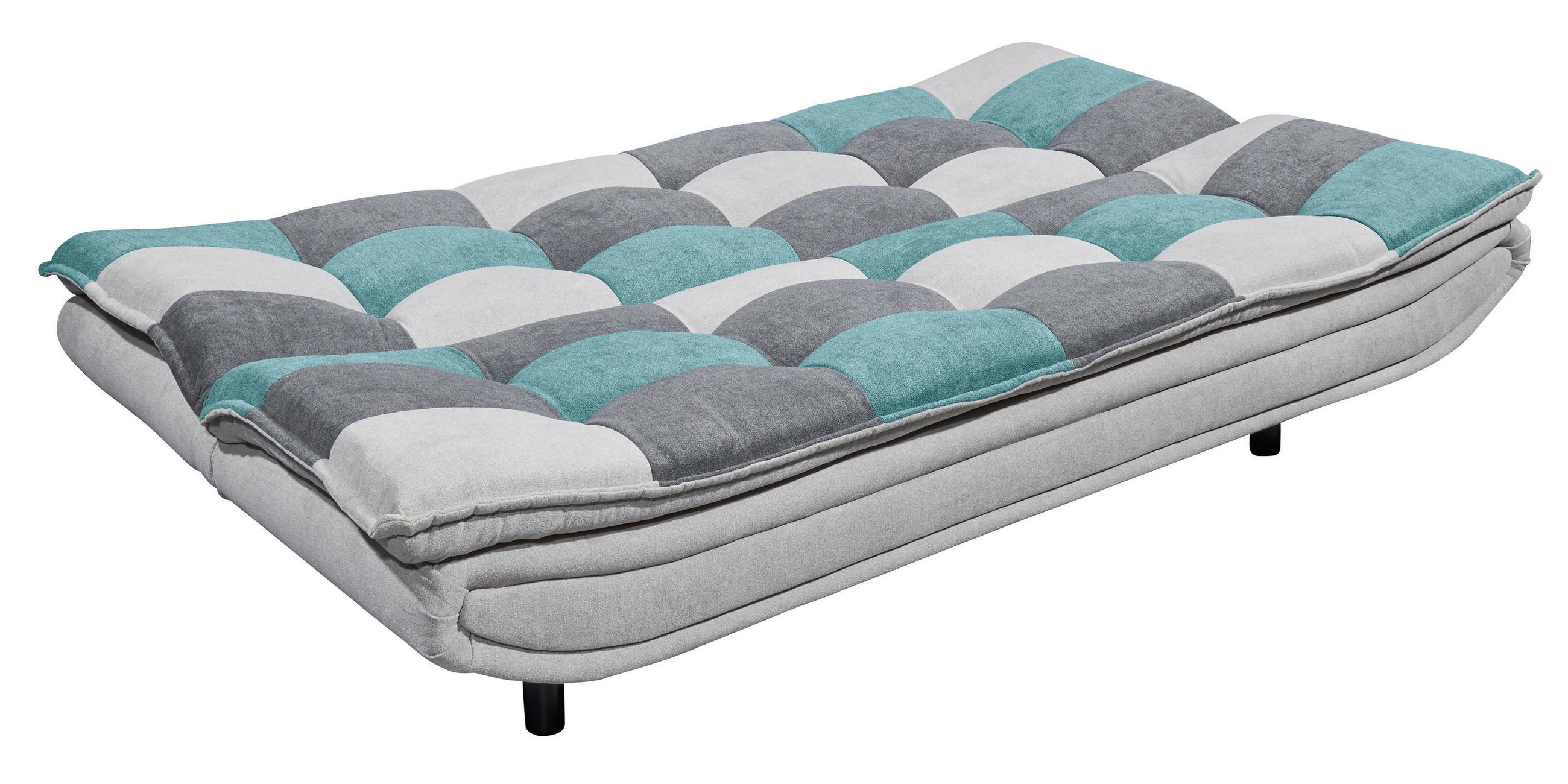 SCHLAFSOFA in Mikrovelours Silberfarben, Türkis, Dunkelgrau  - Türkis/Dunkelgrau, Basics, Kunststoff/Textil (188/90/89cm) - MID.YOU