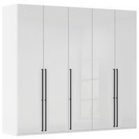 DREHTÜRENSCHRANK 251/235/61 cm,  in Weiß, Weiß Hochglanz, 5-türig  - Weiß Hochglanz/Schwarz, Basics, Holzwerkstoff/Metall (251/235/61cm) - Novel