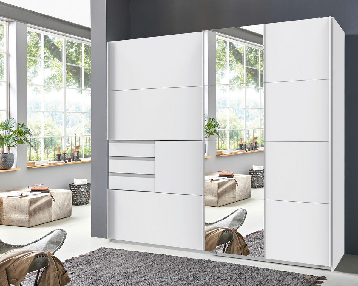 SCHWEBETÜRENSCHRANK in Weiss  - Weiss, Konventionell, Glas/Holzwerkstoff (180/198/65cm) - Modante