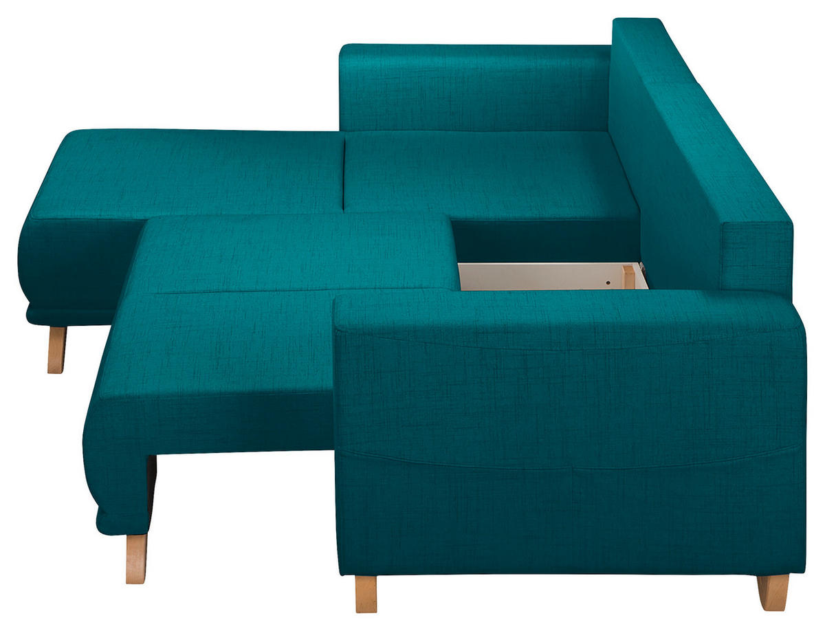 ECKSOFA in Textilgeflecht Petrol  - Wengefarben/Petrol, Design, Holz/Textil (257/174cm) - Livetastic
