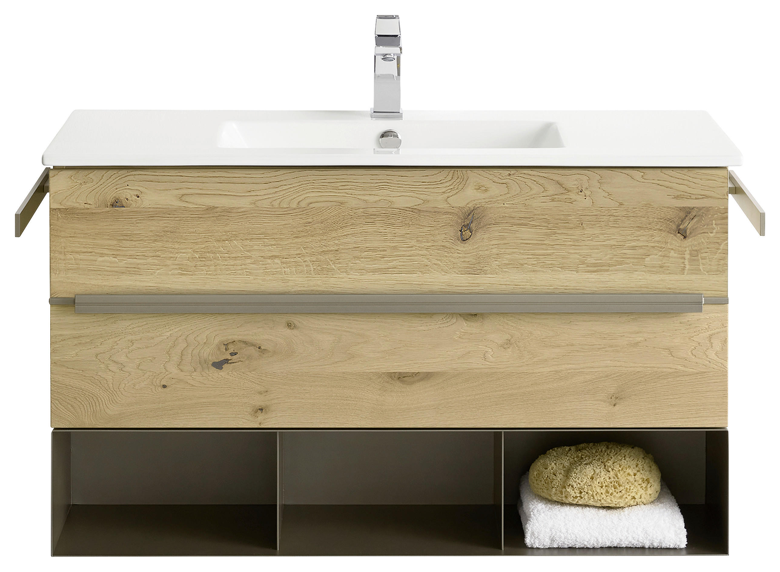 WASCHTISCHKOMBI 102 cm  - Wildeiche/Titanfarben, ROMANTIK / LANDHAUS, Holz/Keramik (102cm) - Musterring