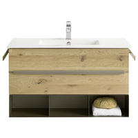 WASCHTISCHKOMBI 102 cm  - Wildeiche/Titanfarben, ROMANTIK / LANDHAUS, Holz/Keramik (102cm) - Musterring