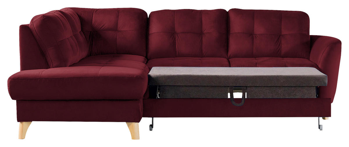 ECKSOFA Rot Samt  - Buchefarben/Rot, Design, Holz/Textil (190/236cm) - Livetastic