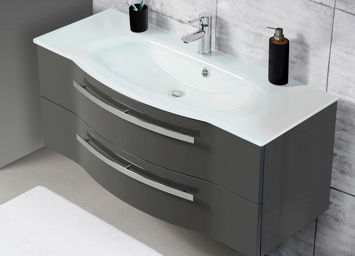 BADEZIMMER 3-teilig  in 120 cm  - Chromfarben/Grau Hochglanz, Basics, Glas/Holzwerkstoff (120cm) - Sadena
