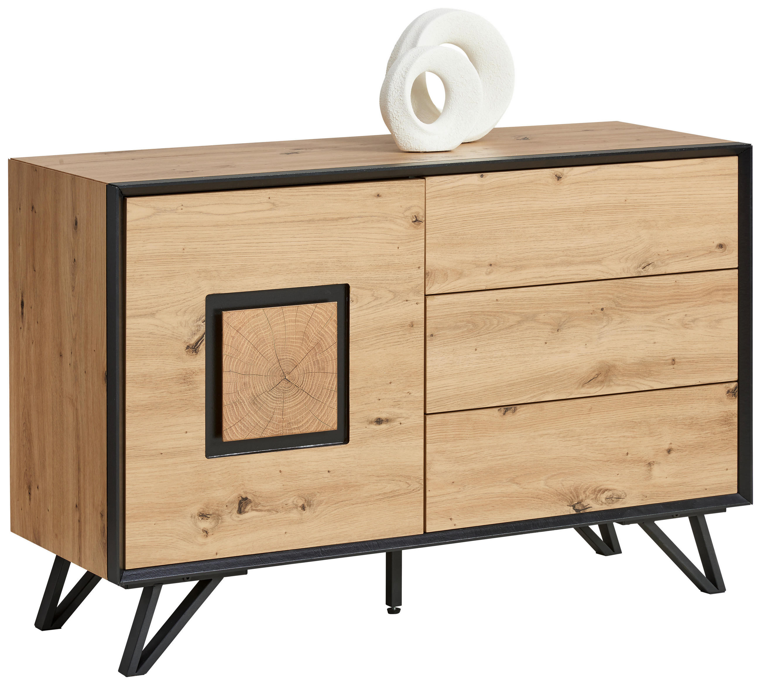 COMODĂ 116/75/40 cm  - culoare lemn stejar/negru, Design, metal/material pe bază de lemn (116/75/40cm) - Xora