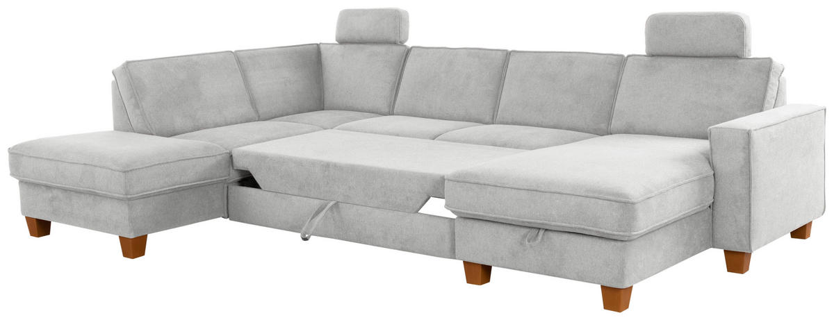 WOHNLANDSCHAFT in Flachgewebe Silberfarben  - Eichefarben/Silberfarben, Konventionell, Holz/Textil (213/309/161cm) - Sit & More