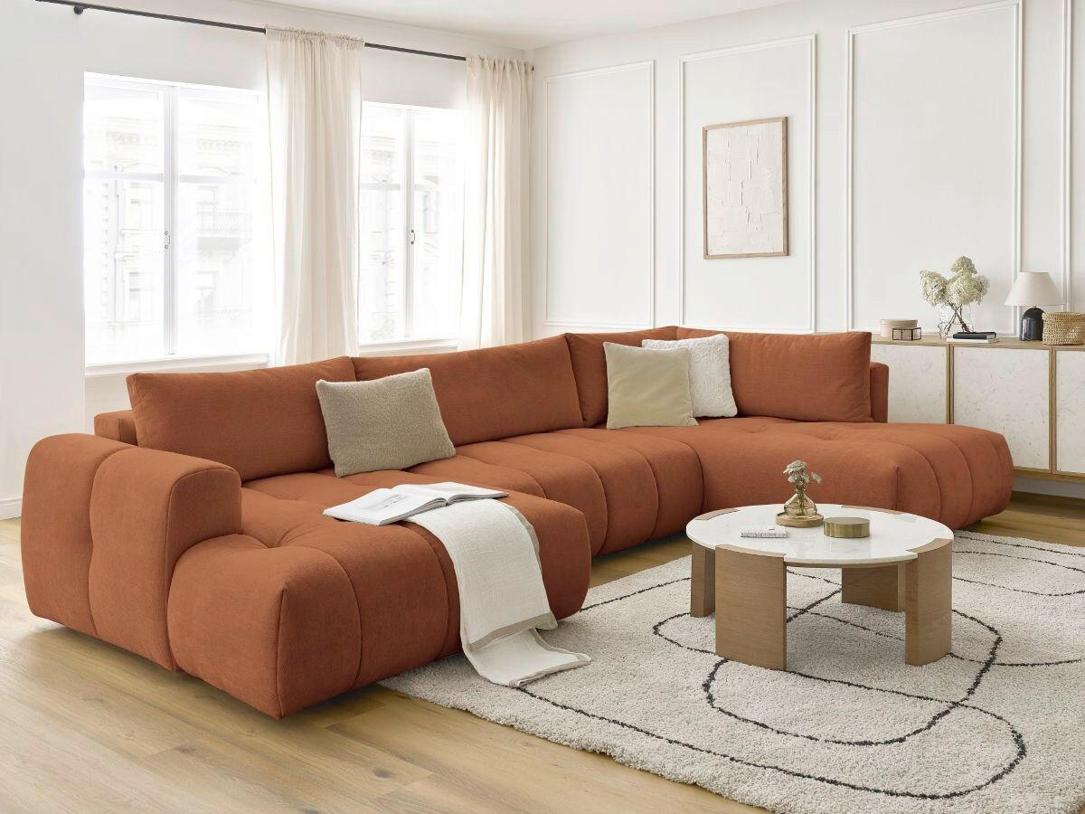 WOHNLANDSCHAFT  FUJI  Orange Leinenoptik  - Schwarz/Orange, MODERN, Kunststoff/Textil (160/377/204cm)