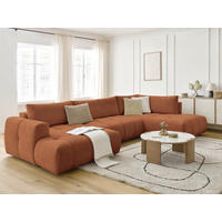 WOHNLANDSCHAFT  FUJI  Orange Leinenoptik  - Schwarz/Orange, MODERN, Kunststoff/Textil (160/377/204cm)