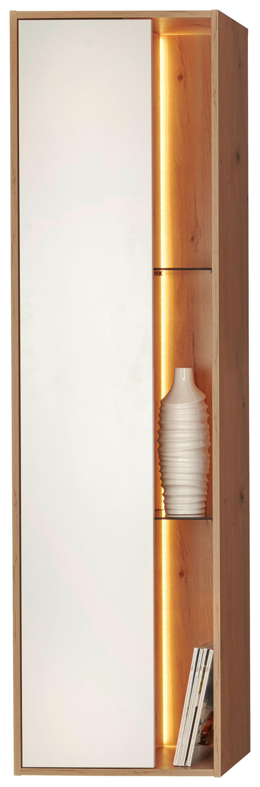 VISEĆA VITRINA bela, hrast artisan   - bela/hrast artisan, Dizajnerski, staklo/pločasti materijal (52/190/37cm) - home24