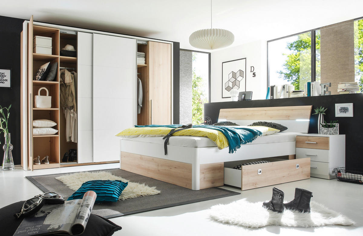 OMARA ZA OBLAČILA, bela, barve bukve  - bela/barve aluminija, Design, umetna masa/leseni material (270/225/61cm) - Ti'me