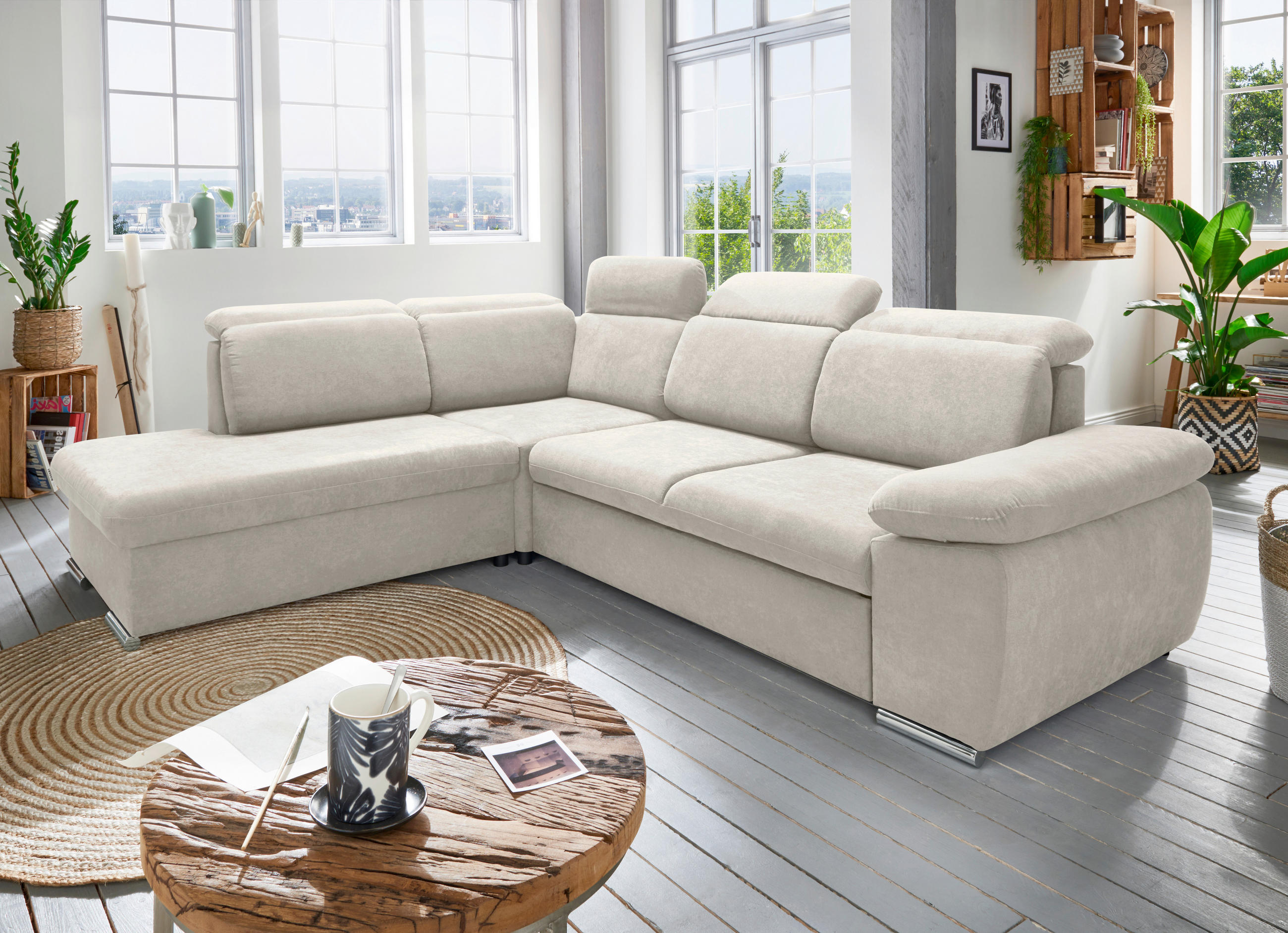ECKSOFA Mikrofaser Creme  - Chromfarben/Creme, Design, Textil/Metall (228/283cm) - Livetastic