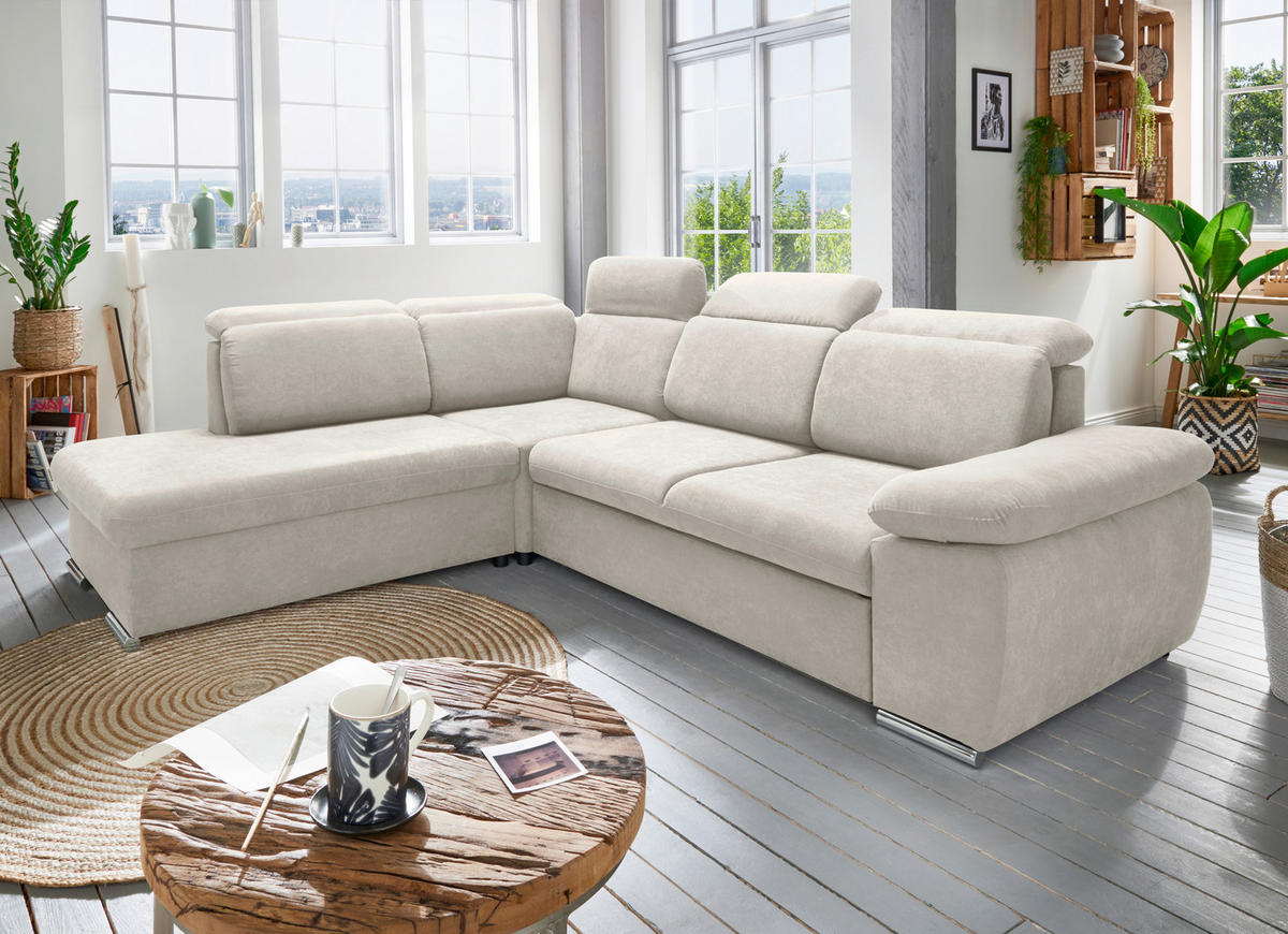 ECKSOFA Creme Mikrofaser  - Chromfarben/Creme, Design, Textil/Metall (228/283cm) - Livetastic