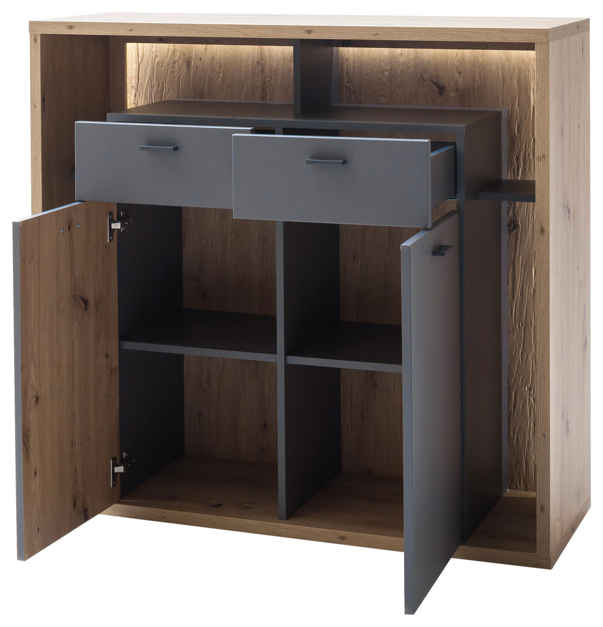 HIGHBOARD Colombo  in 115/108/40 cm  - Eichefarben/Grau, Design, Holzwerkstoff/Metall (115/108/40cm) - MID.YOU