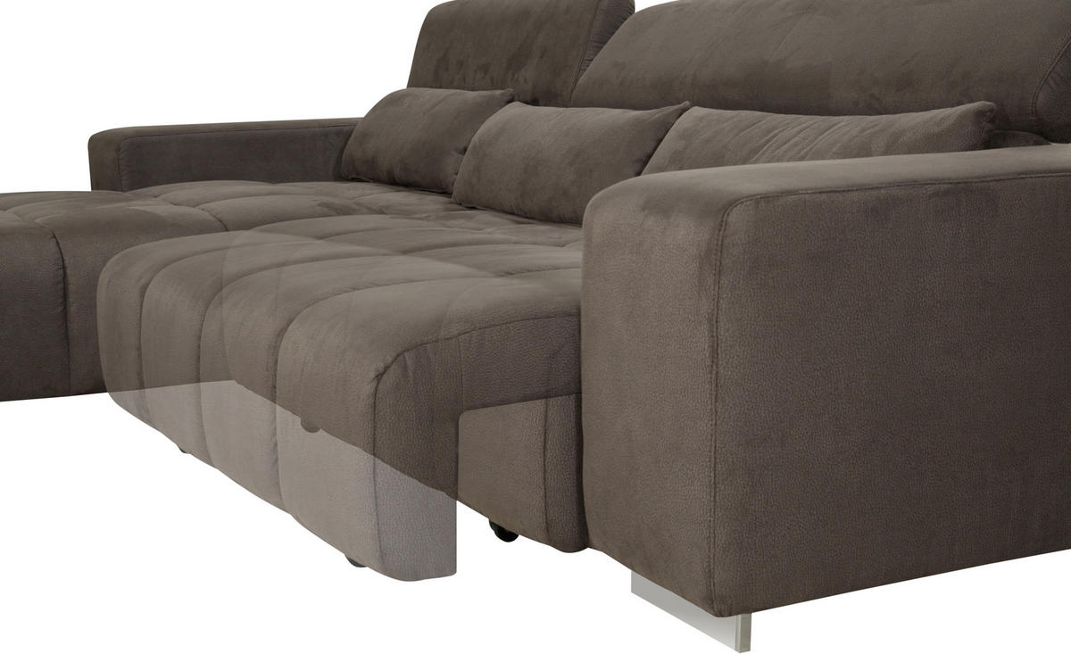 ECKSOFA in Mikrofaser Graubraun  - Graubraun/Silberfarben, Konventionell, Textil/Metall (186/307cm) - Livetastic