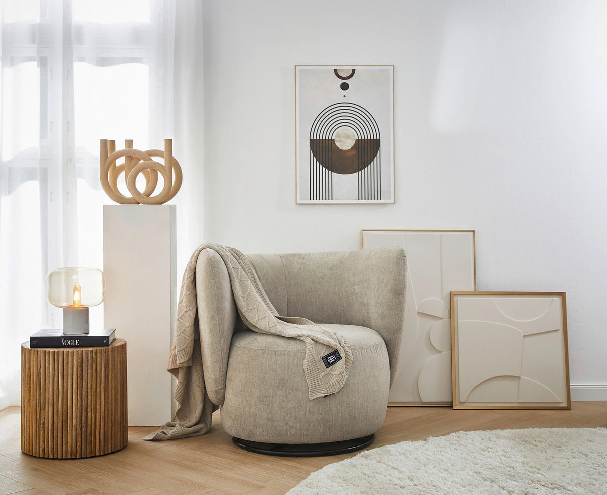 FÅTÖLJ i textil sandfärgad  - sandfärgad/svart, Design, metall/textil (92/80/84cm) - Livetastic