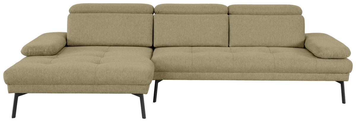 ECKSOFA in Webstoff Olivgrün  - Schwarz/Olivgrün, Design, Textil/Metall (188/296cm) - Livetastic