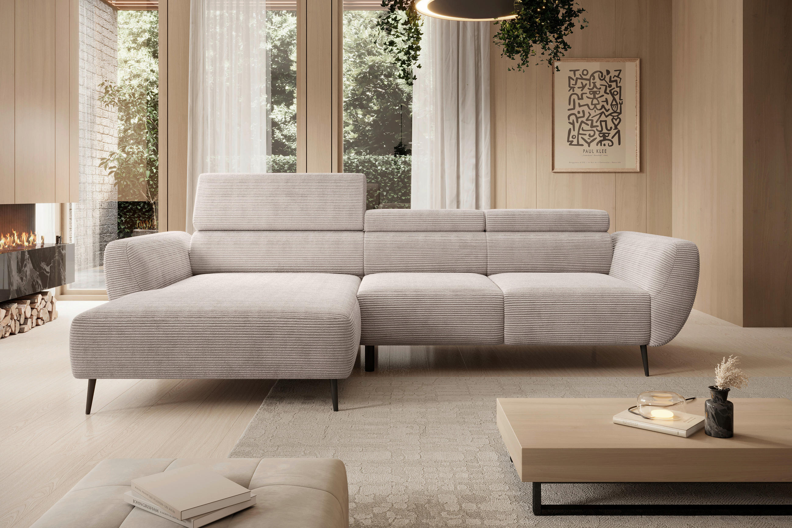 ECKSOFA in Cord Naturfarben  - Schwarz/Naturfarben, Konventionell, Textil/Metall (174/277cm) - Carryhome