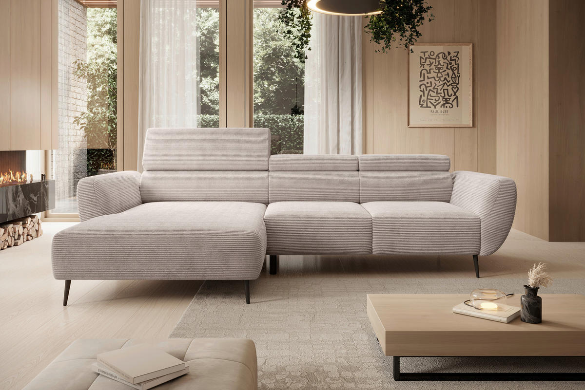 ECKSOFA in Cord Naturfarben  - Schwarz/Naturfarben, Konventionell, Textil/Metall (174/277cm) - Carryhome