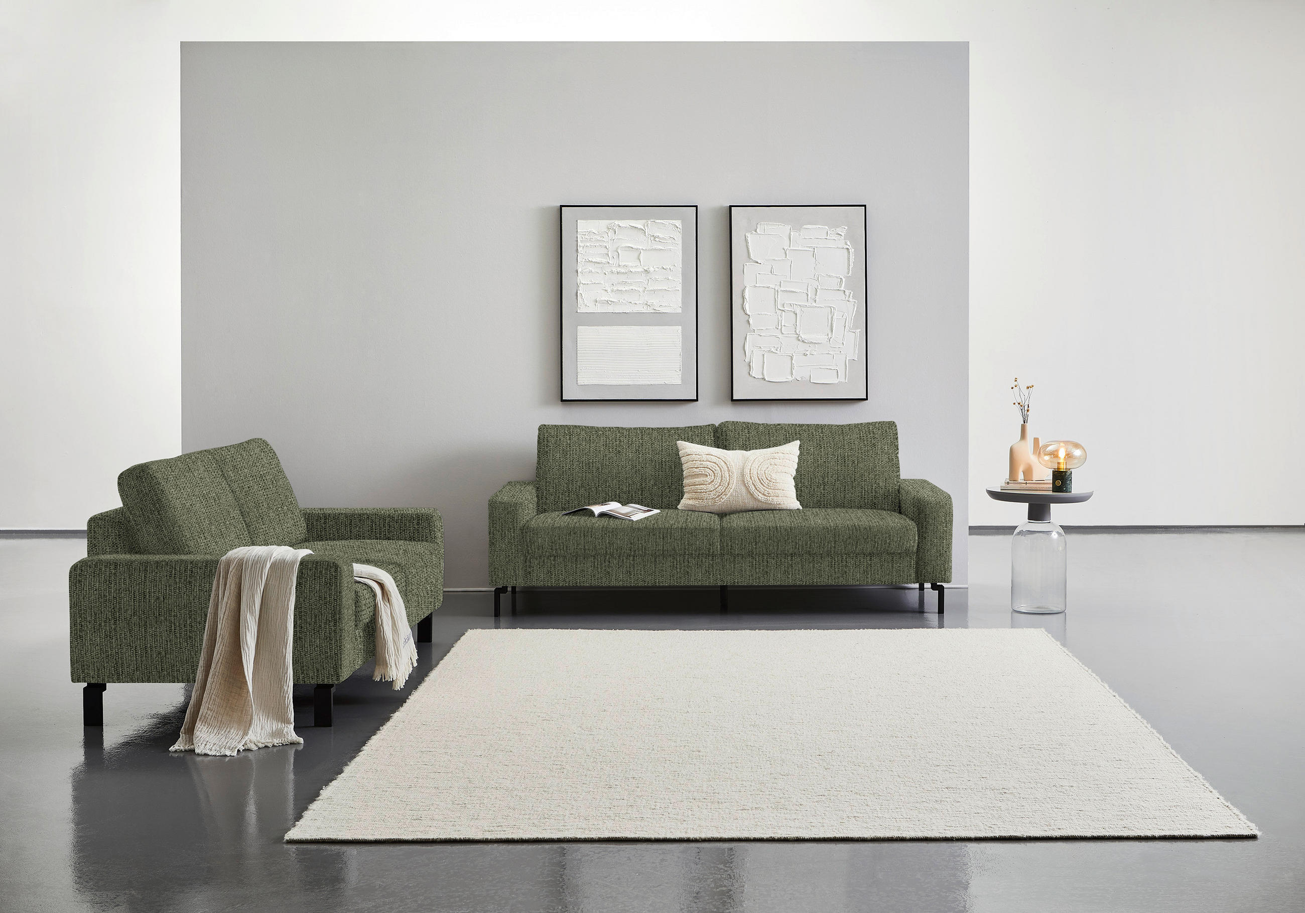 3-SITZER-SOFA in Flachgewebe Dunkelgrün  - Dunkelgrün/Schwarz, Design, Textil/Metall (218/86/97cm) - Hom`in