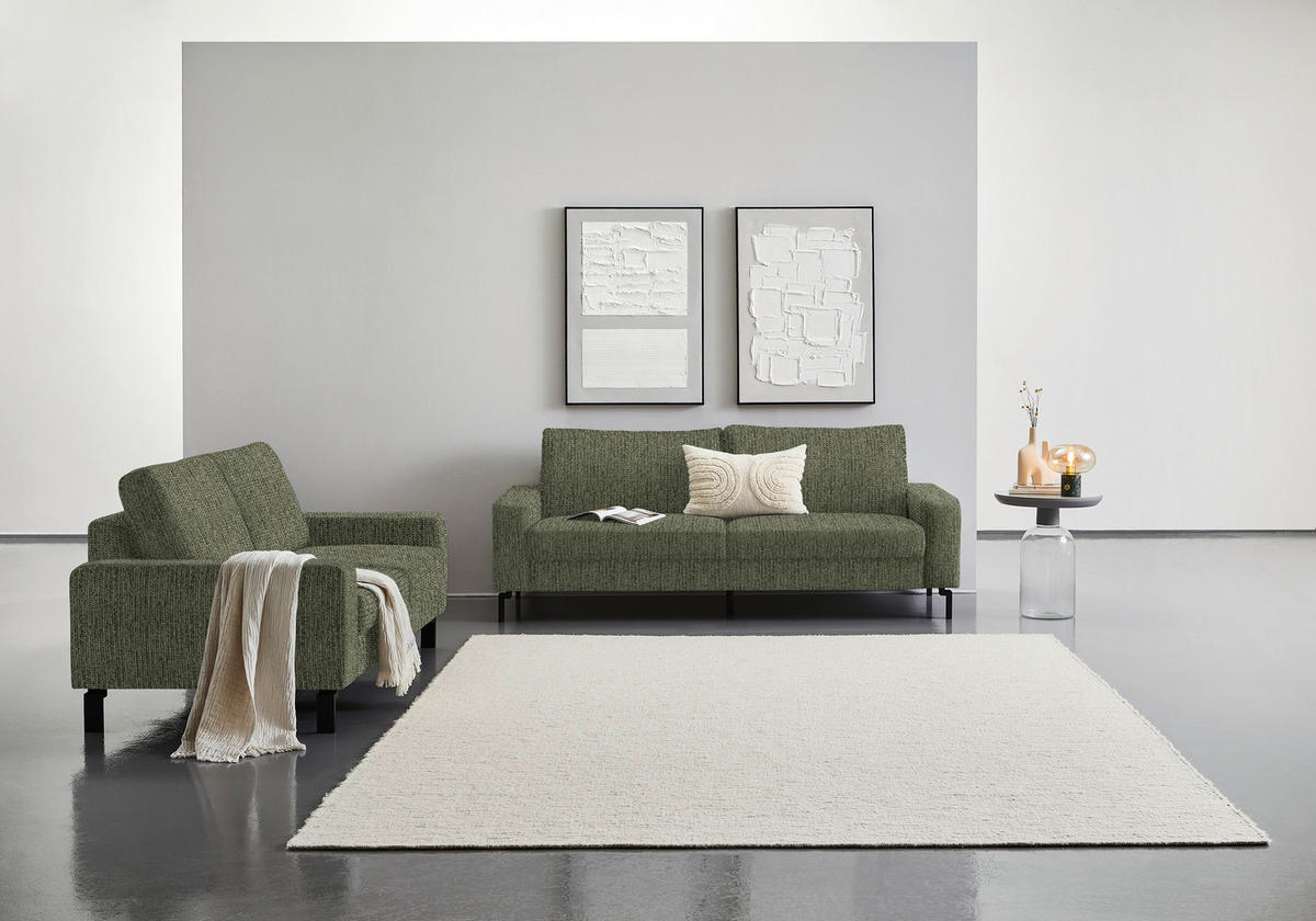 3-SITZER-SOFA in Flachgewebe Dunkelgrün  - Dunkelgrün/Schwarz, Design, Textil/Metall (218/86/97cm) - Hom`in