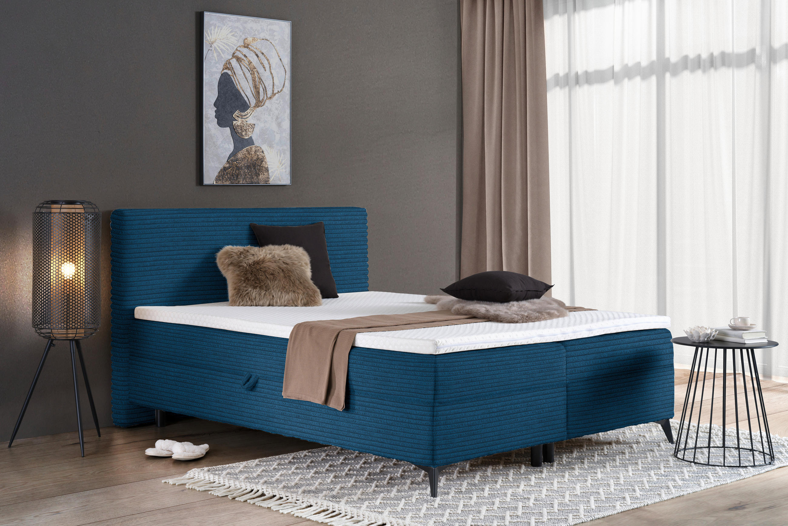 BOXBETT 180/200 cm  in Blau  - Blau/Schwarz, Design, Holz/Holzwerkstoff (180/200cm) - Xora