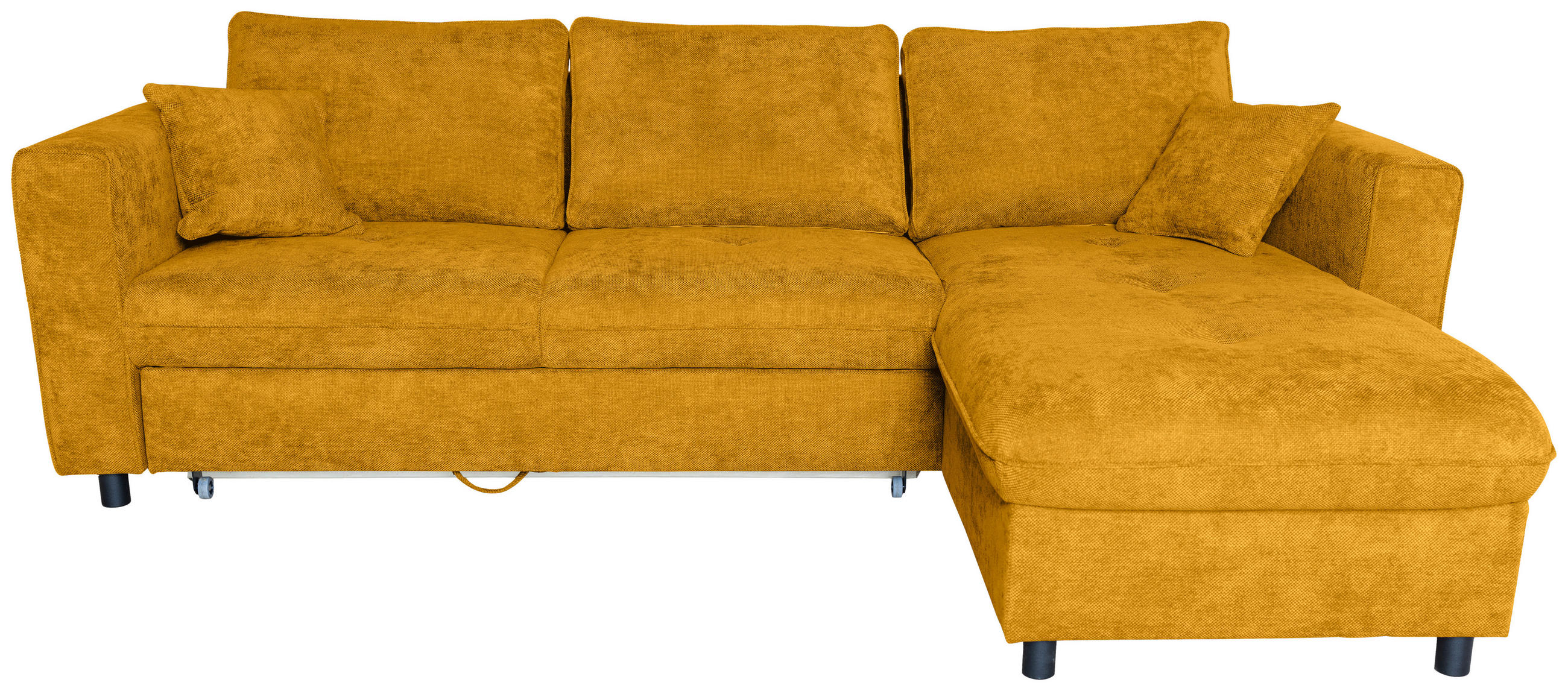 ECKSOFA in Flachgewebe Senfgelb  - Senfgelb/Schwarz, KONVENTIONELL, Textil/Metall (252/162cm) - Carryhome