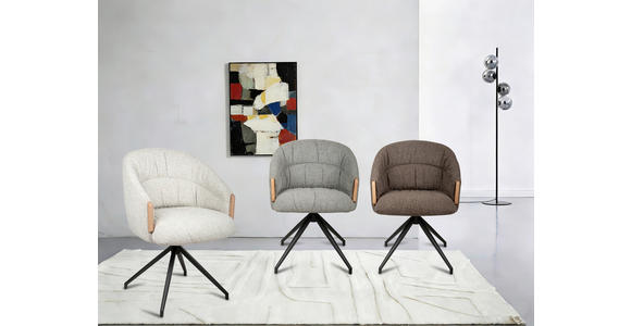 ARMLEHNSTUHL  Sitzfläche 360° drehbar, automatische Rückholfunktion Leinenoptik  - Schwarz/Braun, Design, Holz/Textil (61/84/62cm) - Valnatura