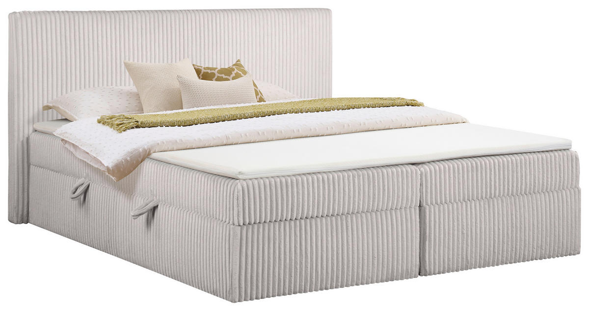 BOXBETT 180/200 cm,  in Grau, gepolstertes Kopfteil, Bettkasten, Topper, Matratzen, H3 + H3 = fest  - Schwarz/Grau, Basics, Kunststoff/Textil (180/200cm) - Chameo
