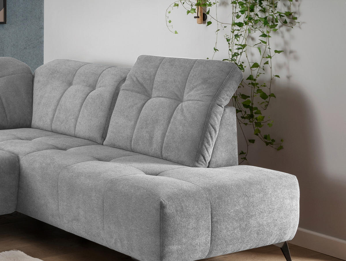 WOHNLANDSCHAFT SANO Silberfarben Chenille  - Silberfarben/Schwarz, MODERN, Textil/Metall (200/337/180cm) - Livetastic