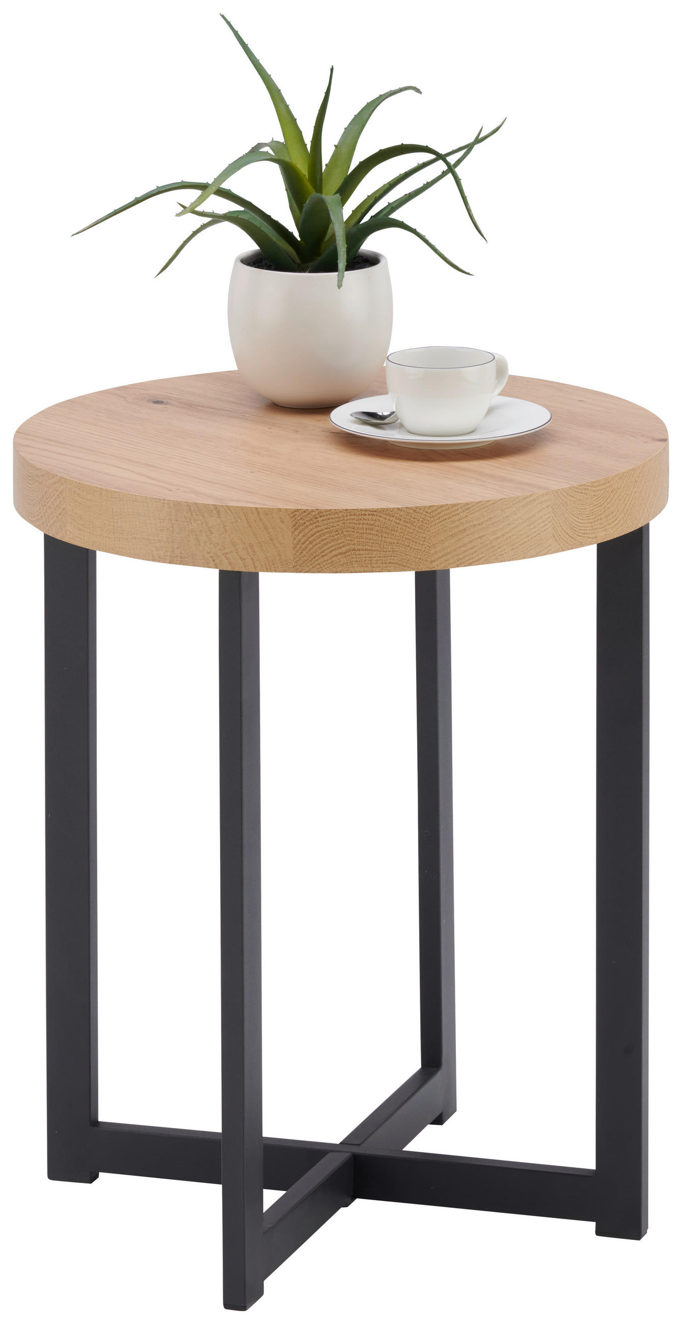 BEISTELLTISCH 40/40/50 cm Schwarz, Eichefarben rund  - Eichefarben/Schwarz, Basics, Holzwerkstoff/Metall (40/40/50cm) - Xora