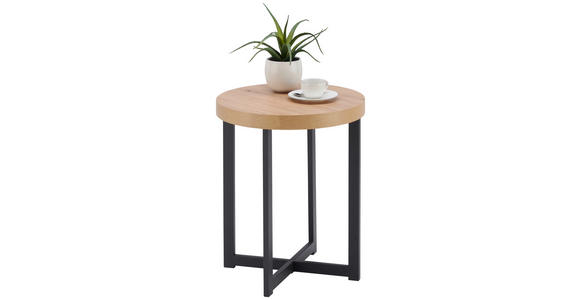 BEISTELLTISCH 40/40/50 cm Schwarz, Eichefarben rund - Eichefarben/Schwarz, Basics, Holzwerkstoff/Metall (40/40/50cm) - Xora