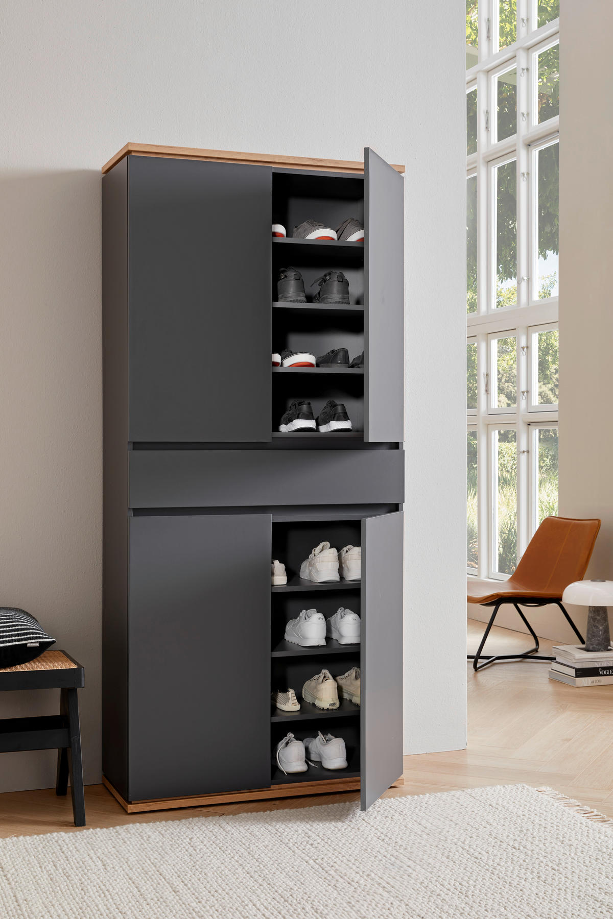SCHUHSCHRANK Graphitfarben, Eiche Artisan  - Graphitfarben/Schwarz, Design, Holzwerkstoff/Kunststoff (90/200/38cm) - Xora