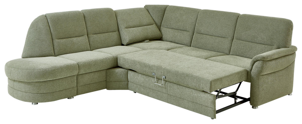 ECKSOFA  in Makramee Grün  - Alufarben/Grün, KONVENTIONELL, Textil/Metall (273/253cm) - Beldomo Comfort