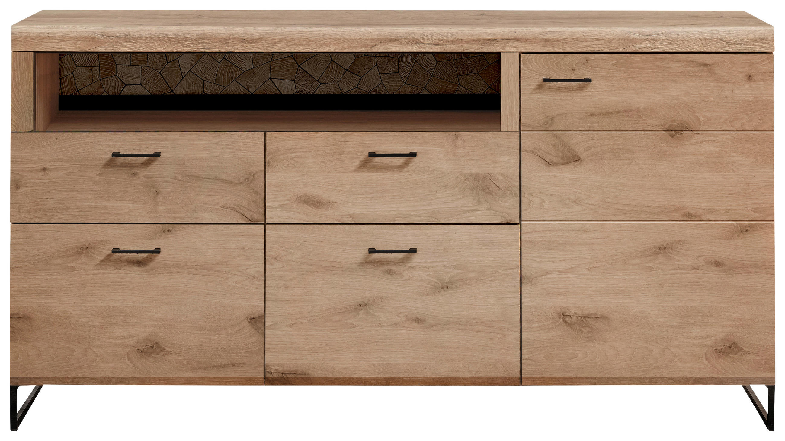 SIDEBOARD Schwarz, Eichefarben Einlegeböden - Eichefarben/Schwarz, KONVENTIONELL, Holzwerkstoff/Metall (180/96/48cm) - Stylife