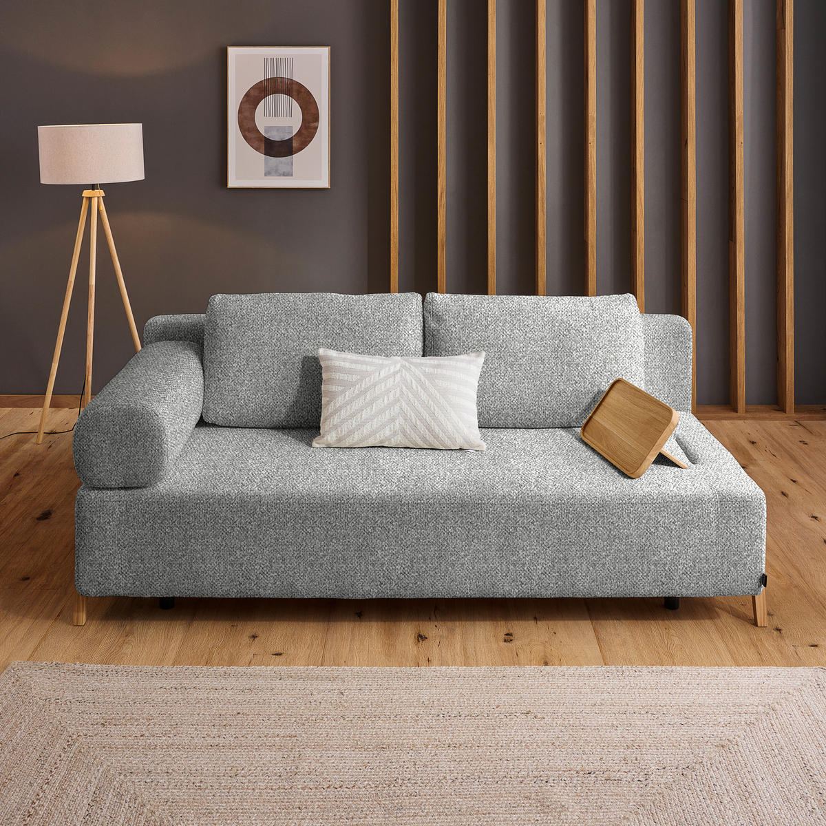 SCHLAFSOFA in Holz, Textil Hellgrau  - Hellgrau/Naturfarben, Design, Holz/Textil (211/88/102cm) - Niels Andersson