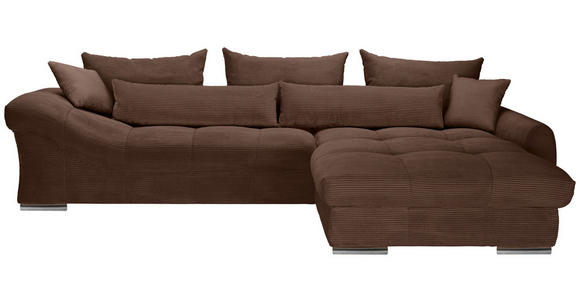 ECKSOFA Dunkelbraun Cord  - Chromfarben/Dunkelbraun, KONVENTIONELL, Textil/Metall (335/225cm) - Carryhome