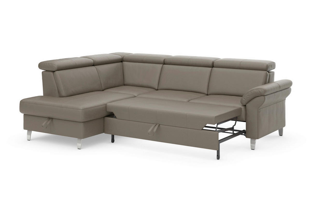 ROHOVÁ SEDAČKA, kůže, šedá - šedá/barvy chromu, Basics, kov/kůže (194/245cm) - Sit & More