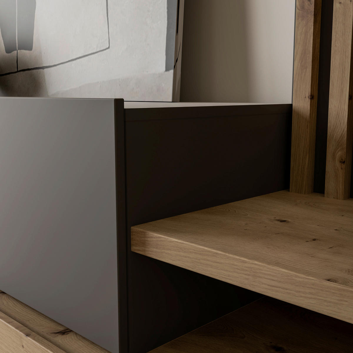 WOHNWAND  in Grau, Eiche Artisan 288,5/152,5/42,5 cm  - Eiche Artisan/Grau, Modern, Holzwerkstoff (288,5/152,5/42,5cm) - Carryhome