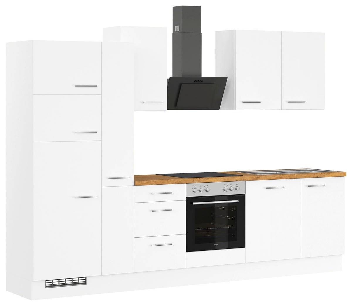 KÜCHENBLOCK 310 cm   in Weiß  - Eichefarben/Silberfarben, Trend, Holzwerkstoff/Metall (310cm) - Impuls