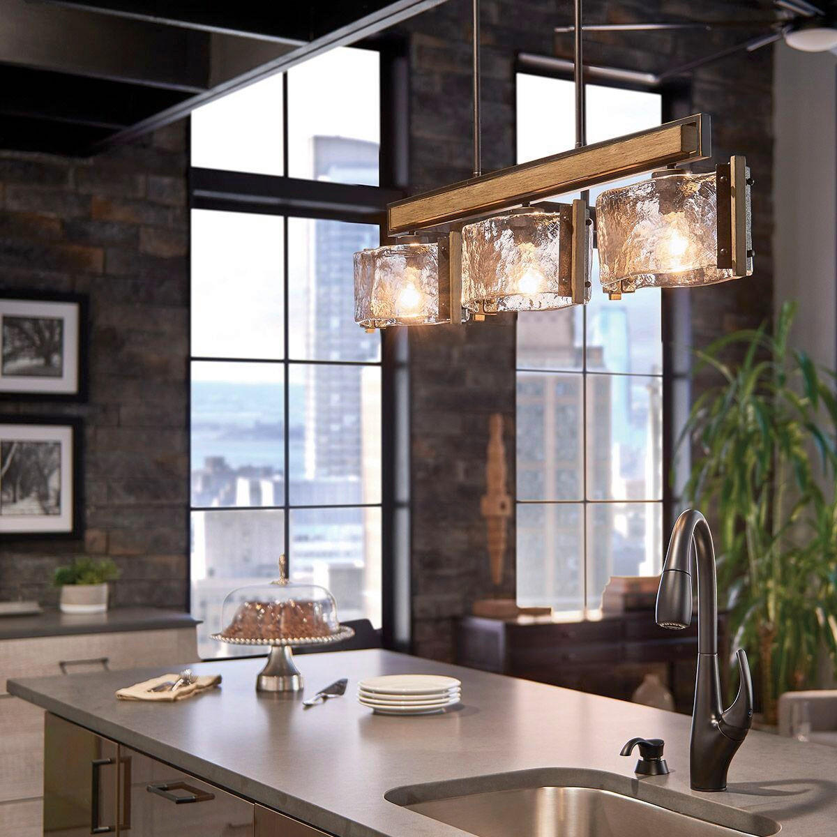 KRONLEUCHTER Kichler 24,8/106,1/20,3 cm  - Bronzefarben, Design, Glas/Metall (24,8/106,1/20,3cm) - Elstead Lighting