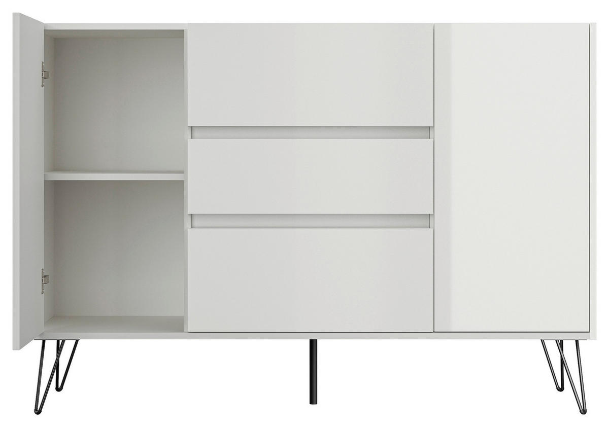 SIDEBOARD Posseik Industrial 140/93,6/42 cm 3 Schublade(n)  - Weiß Hochglanz/Schwarz, Design, Holzwerkstoff/Metall (140/93,6/42cm) - P & B