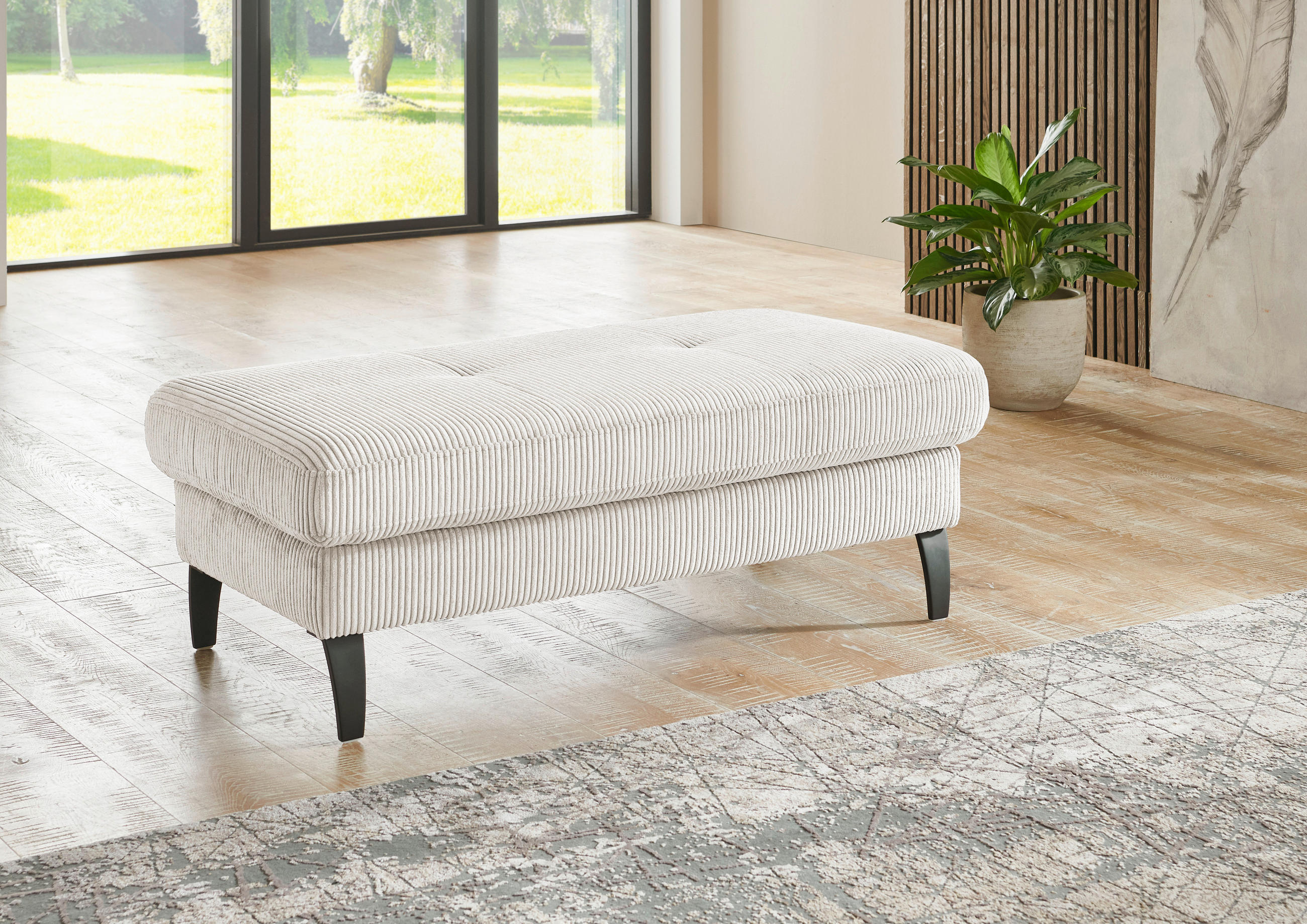 HOCKER in Textil Beige  - Beige/Schwarz, Modern, Textil/Metall (130/45/67cm) - Beldomo Style