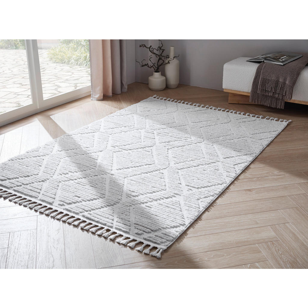 Thumbnail - Novel Webteppich Skagen, Weiß, Textil, Boho, rechteckig, 120x170 cm, Oeko-Tex® Standard 100, für Fußbodenheizung geeigne...