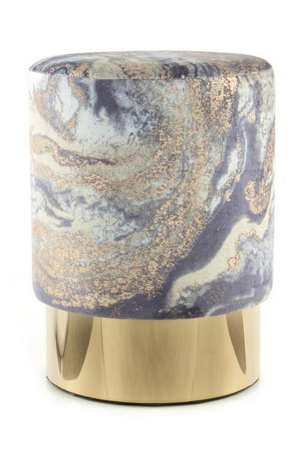 HOCKER in Textil Hellblau  - Goldfarben/Hellblau, Design, Textil/Metall (35/46/35cm) - Kayoom